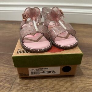 Mini Melissa Pink Glitter Heart Sandals